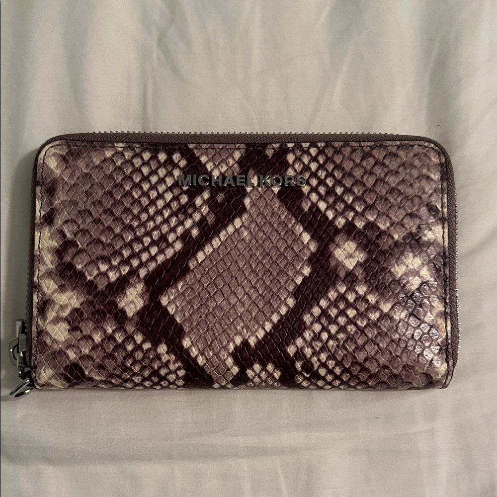 Michael Kors Brown and Cream Snake Print Wallet